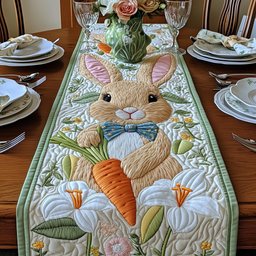 Bunny with Carrot and Blue Bow Table Runner - Made to Order TABLE928