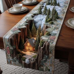 Cabin in a Snowy Ravine Table Runner - Made to Order TABLE928