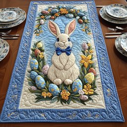 Bunny with Bow Tie on Blue Table Runner - Made to Order TABLE928