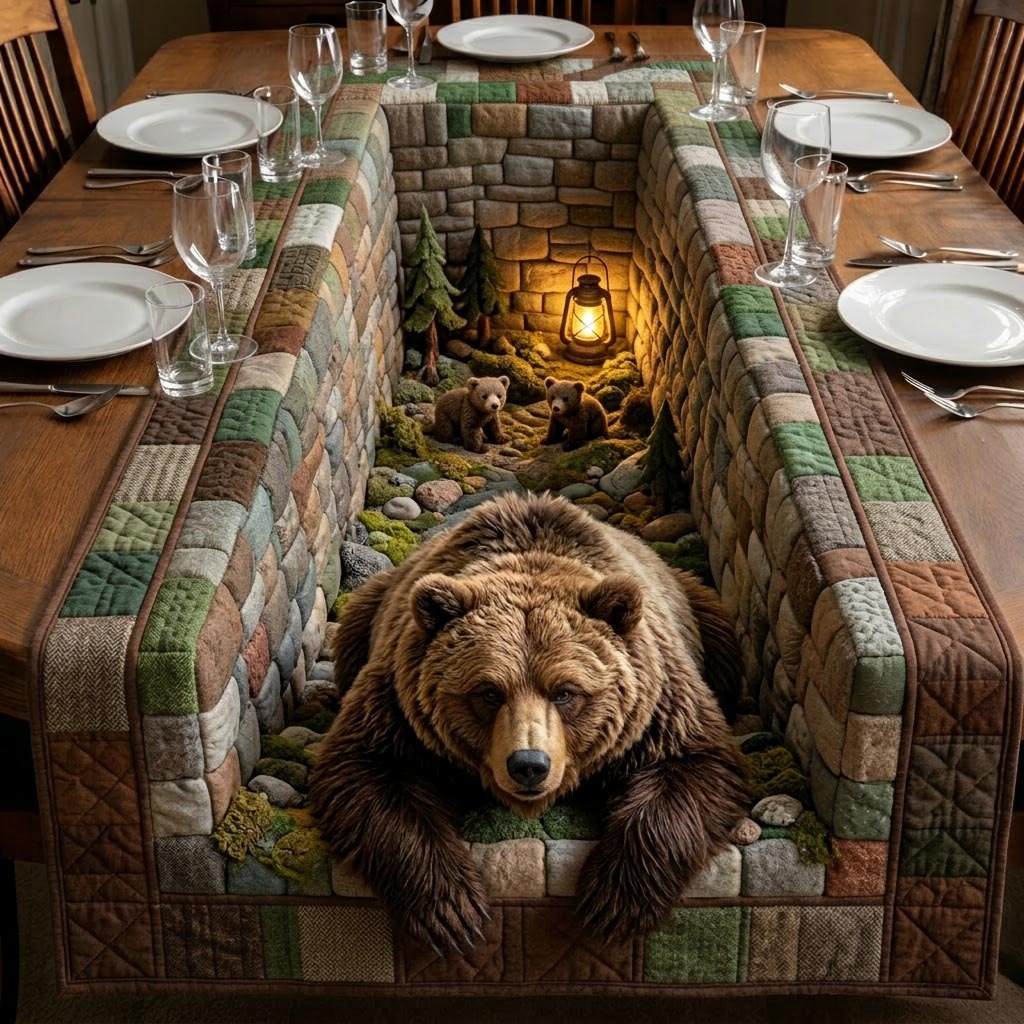 Brown Bear in a Cozy Den Table Runner - Made to Order TABLE928