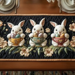 Bunnies Sitting in Teacups Table Runner - Made to Order TABLE928