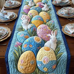 Bunnies Among Pastel Easter Eggs Table Runner - Made to Order TABLE928