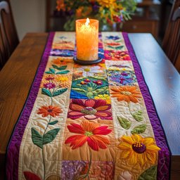 Bright Flower Strips Patchwork Table Runner - Made to Order TABLE928