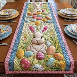 Bunny Surrounded by Colorful Eggs Table Runner - Made to Order TABLE928