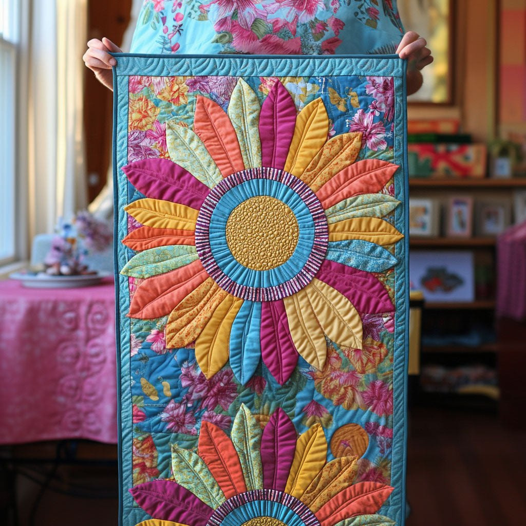 Bright Flower on Colorful Stripes Table Runner - Made to Order TABLE928