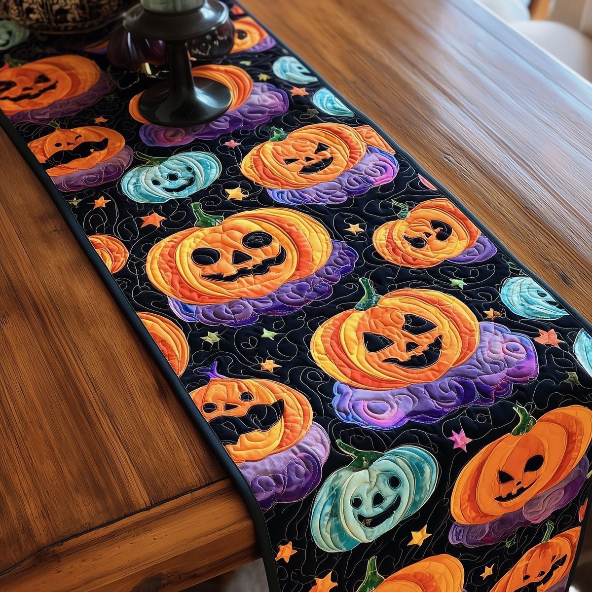 Bright Jack o Lanterns on Black Table Runner - Made to Order TABLE928