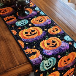 Bright Jack o Lanterns on Black Table Runner - Made to Order TABLE928