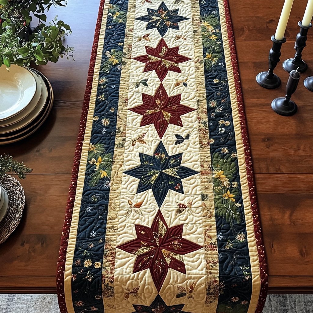 Burgundy Stars on Navy Blocks Table Runner - Made to Order TABLE928