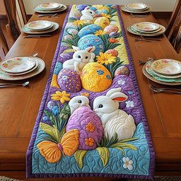 Bunnies with Butterfly and Easter Eggs Table Runner - Made to Order TABLE928