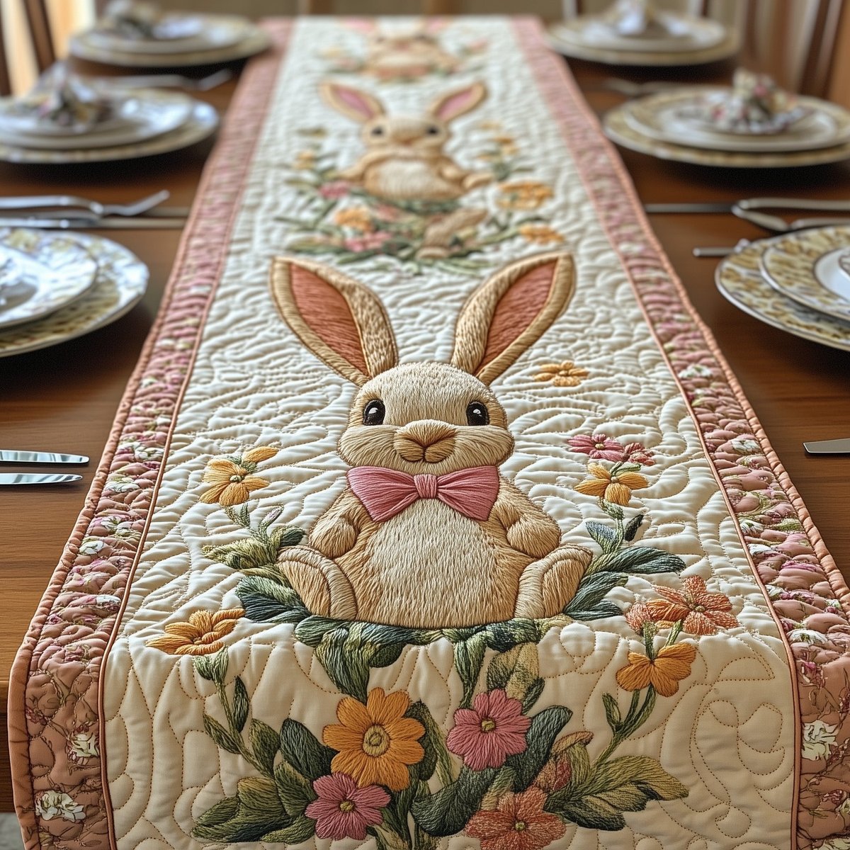 Bunny with Bow Tie and Eggs Table Runner - Made to Order TABLE928