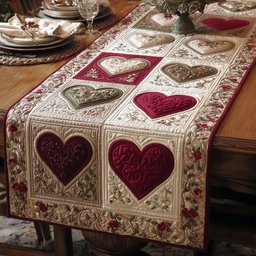 Burgundy Hearts on Cream Blocks Table Runner - Made to Order TABLE928