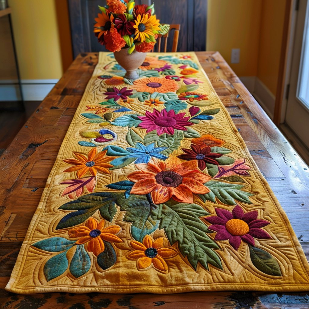 Bright Fall Flowers on Cream Table Runner - Made to Order TABLE928