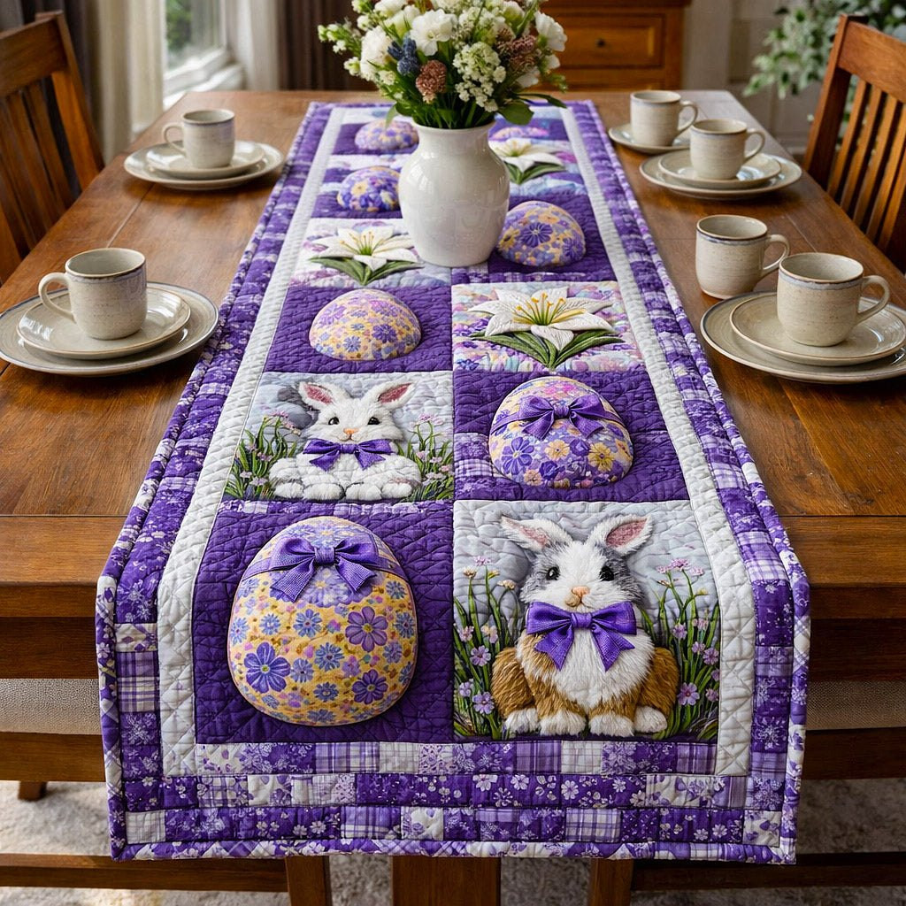 Bunnies and Eggs in Purple Blocks Table Runner - Made to Order TABLE928