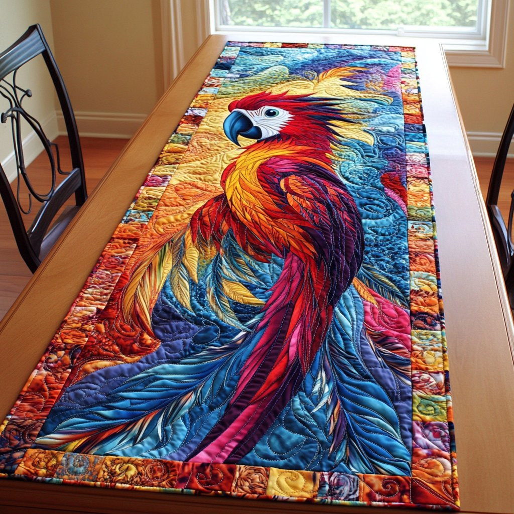 Bright Macaw with Rainbow Feathers Table Runner - Made to Order TABLE928