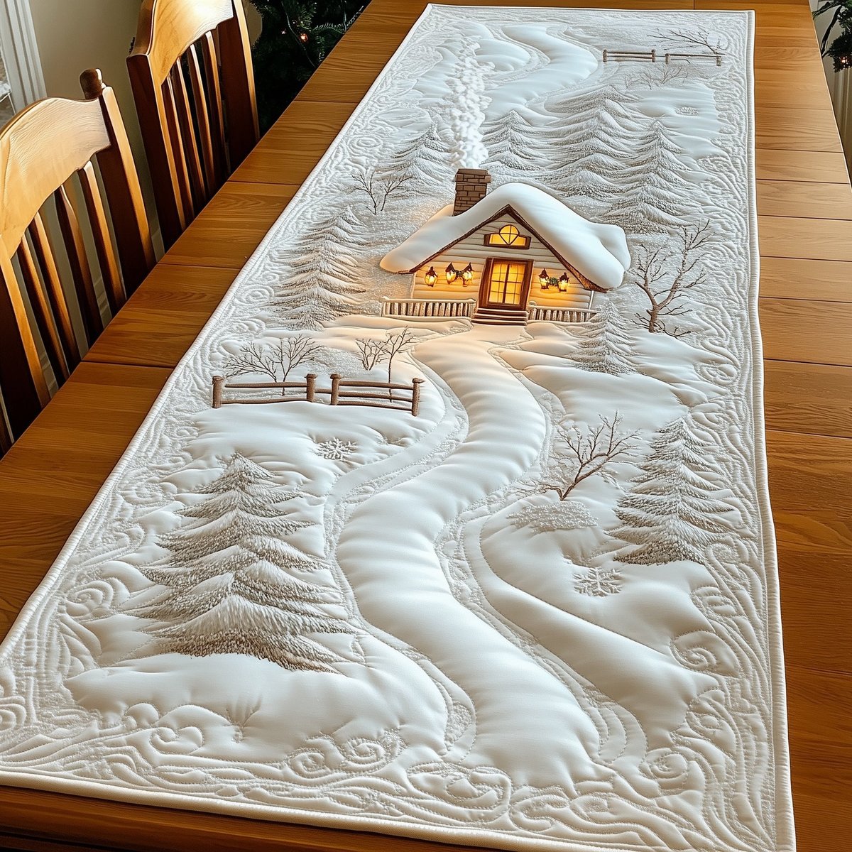 Cabin Beside a Snowy Fence Table Runner - Made to Order TABLE928