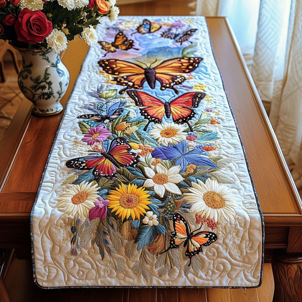 Butterflies over Daisy Bouquet Table Runner - Made to Order TABLE928