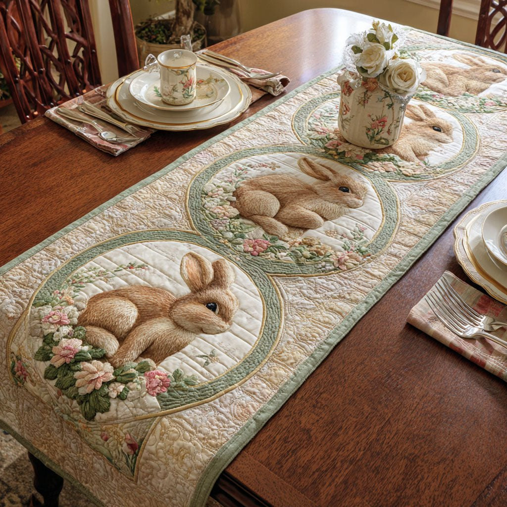 Brown Bunnies in Oval Frames Table Runner - Made to Order TABLE928