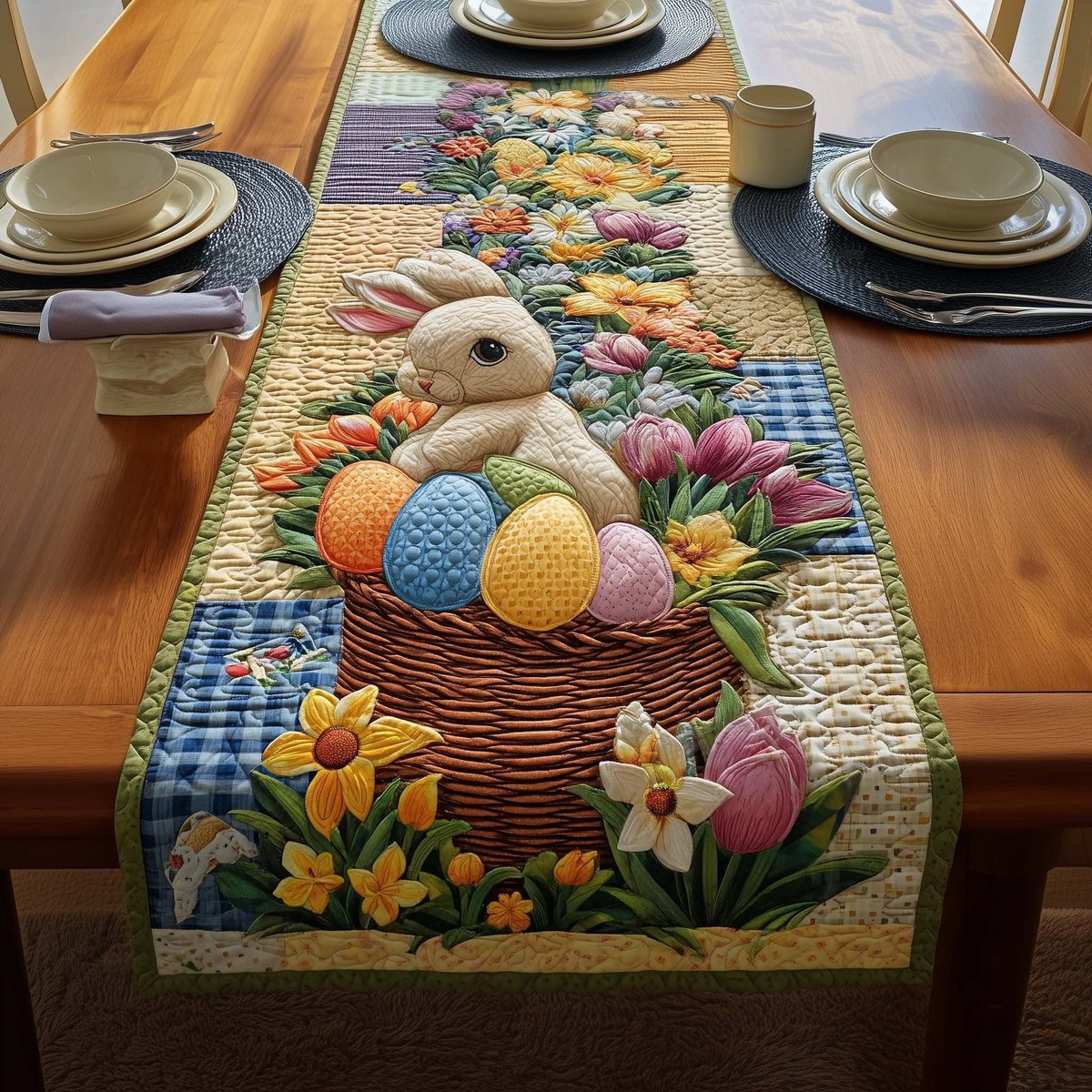 Bunny Behind a Basket of Eggs Table Runner - Made to Order TABLE928