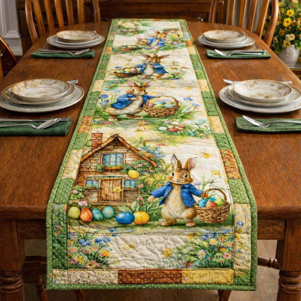 Bunny Cottage with Easter Eggs Table Runner - Made to Order TABLE928