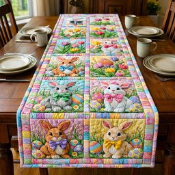 Bunnies and Eggs in Pastel Blocks Table Runner - Made to Order TABLE928