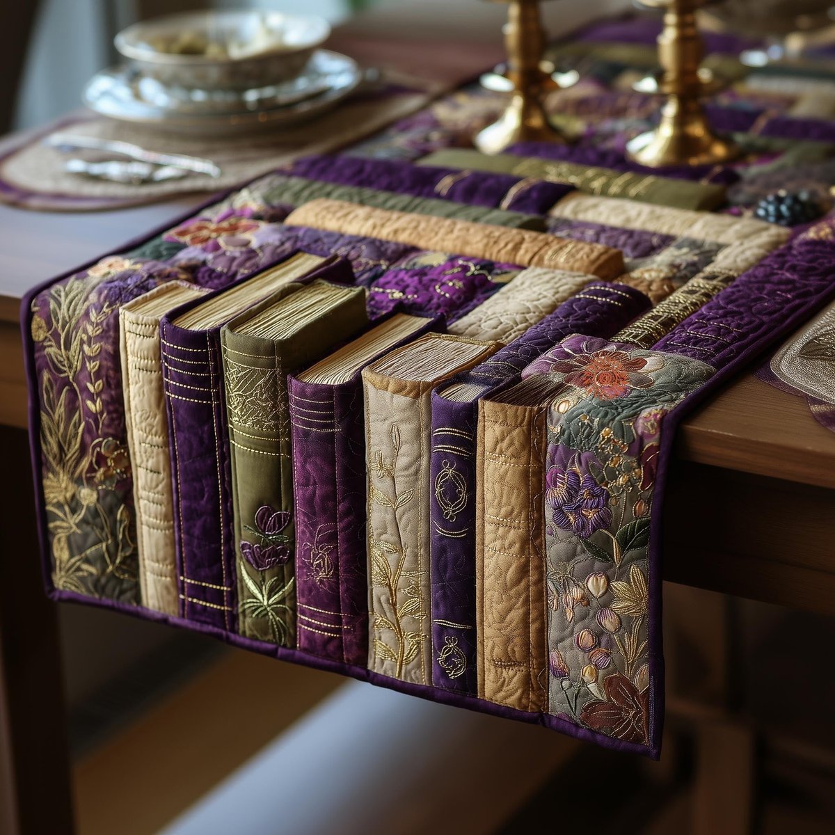 Books on Purple with Lavender Sprigs Table Runner - Made to Order TABLE928