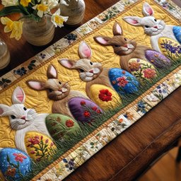 Bunnies with Eggs and Wildflowers Table Runner - Made to Order TABLE928