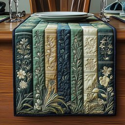 Botanical Book Spines in Green Table Runner - Made to Order TABLE928