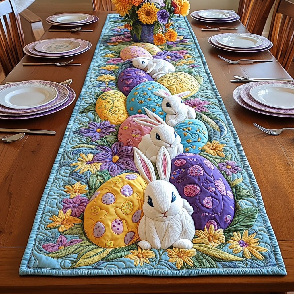 Bunny with Purple and Gold Eggs Table Runner - Made to Order TABLE928