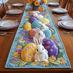 Bunny with Purple and Gold Eggs Table Runner - Made to Order TABLE928