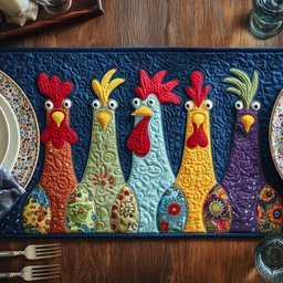 Bright Roosters on Dark Blue Table Runner - Made to Order TABLE928
