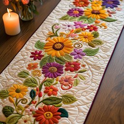 Bright Wildflowers on Cream Table Runner - Made to Order TABLE928
