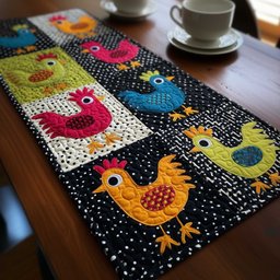 Bright Chickens on Black Dots Table Runner - Made to Order TABLE928