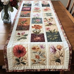 Botanical Flower Blocks in Pastel Table Runner - Made to Order TABLE928
