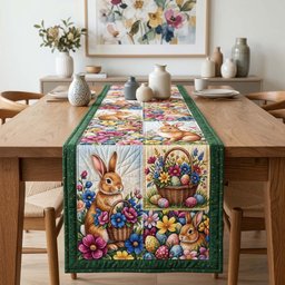 Bunny and Egg Basket Squares Table Runner - Made to Order TABLE928