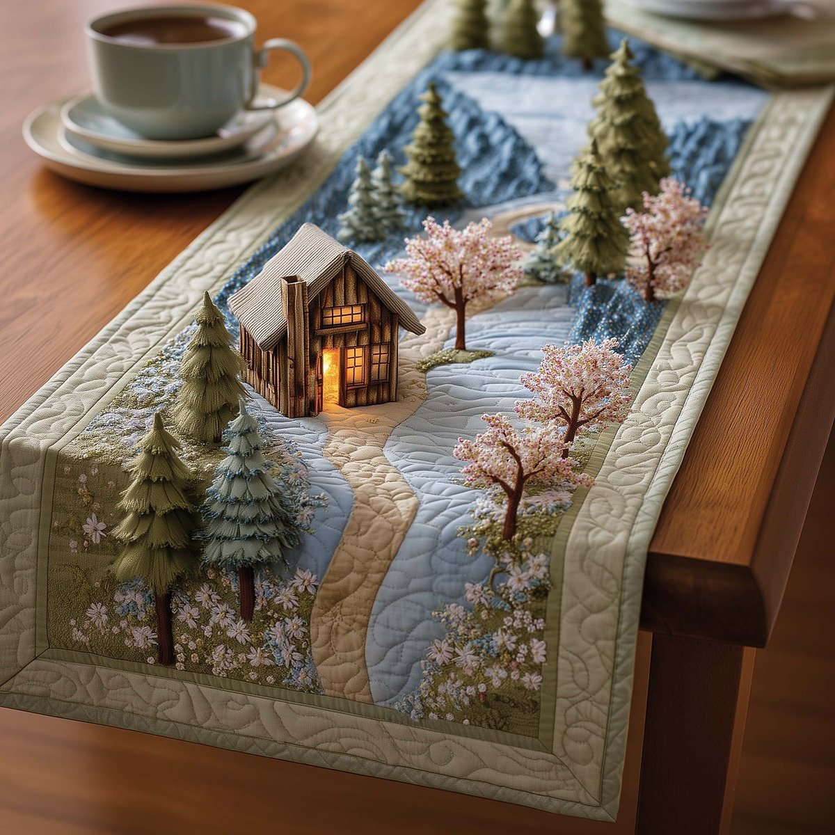 Cabin Among Blossoming Trees Table Runner - Made to Order TABLE928