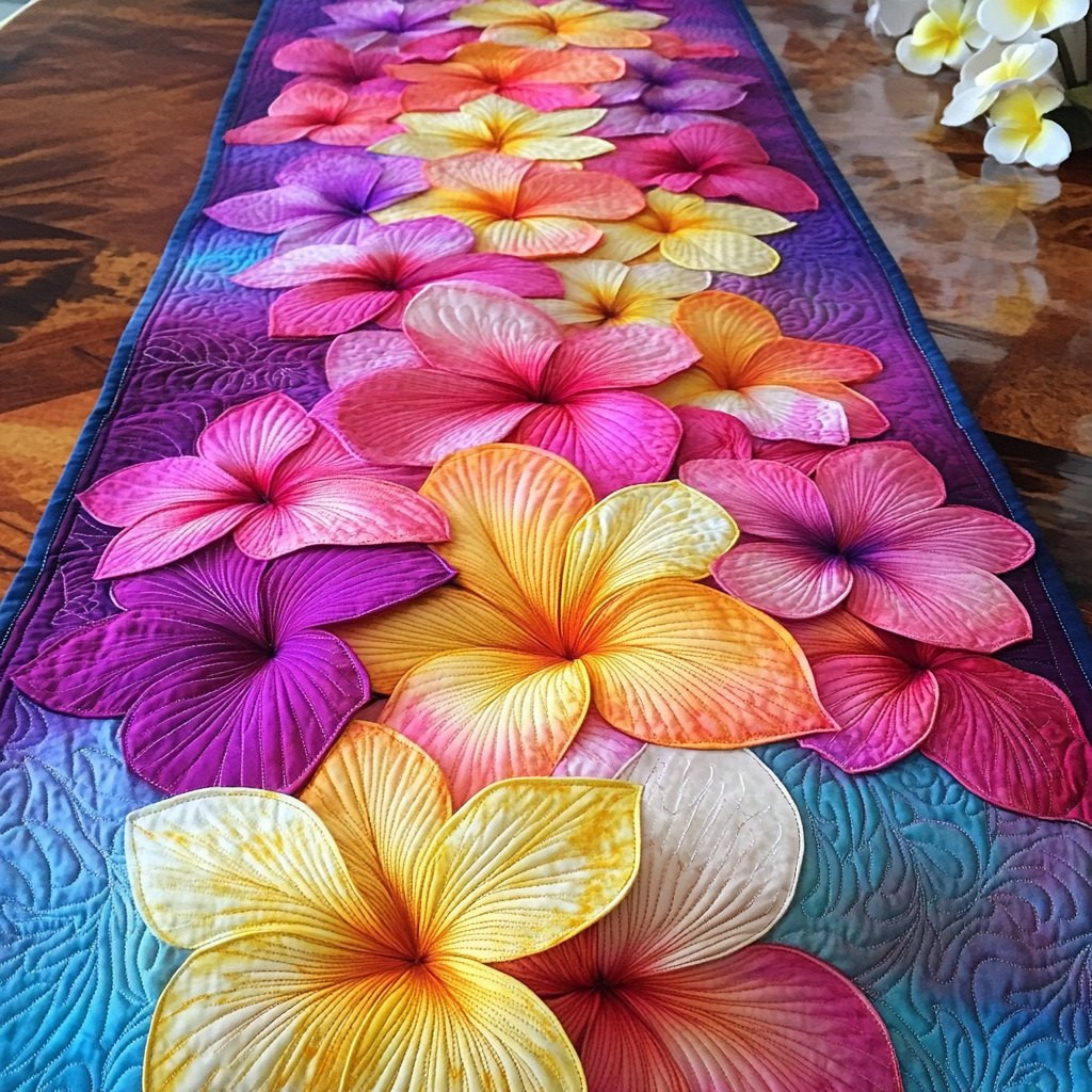 Bright Pink and Yellow Plumeria Table Runner - Made to Order TABLE928