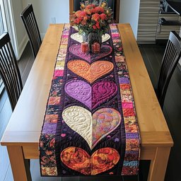 Bright Hearts on Purple Panel Table Runner - Made to Order TABLE928