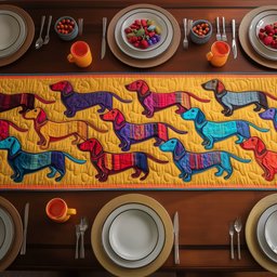 Bright Dachshunds Running on Gold Table Runner - Made to Order TABLE928