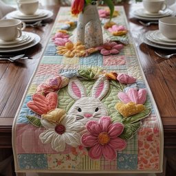 Bunny Face with Pastel Flowers Table Runner - Made to Order TABLE928