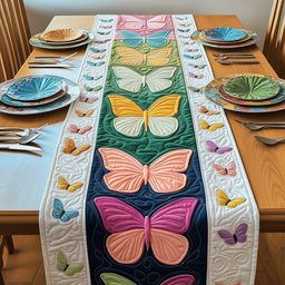 Butterflies on Green and Cream Blocks Table Runner - Made to Order TABLE928