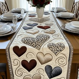 Brown and Spotted Hearts on Cream Table Runner - Made to Order TABLE928