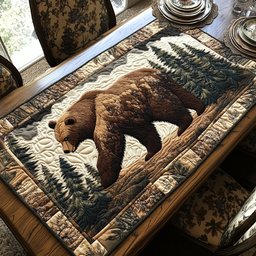 Brown Bear on Cream Panel Table Runner - Made to Order TABLE928