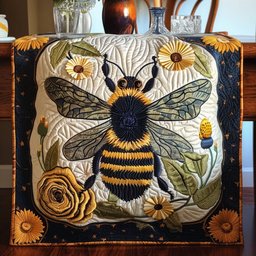 Bumblebee with Cream Flowers Table Runner - Made to Order TABLE928