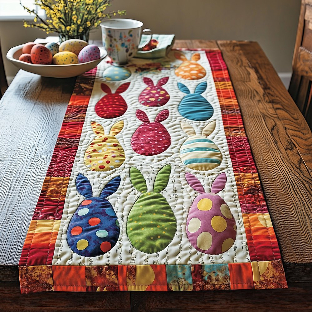 Bunny Silhouettes and Eggs on Orange Table Runner - Made to Order TABLE928
