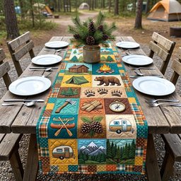 Bright Camping Blocks with Bear Table Runner - Made to Order TABLE928