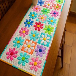 Bright Flower Blocks in Neon Table Runner - Made to Order TABLE928