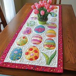 Bright Easter Eggs with Pink Border Table Runner - Made to Order TABLE928