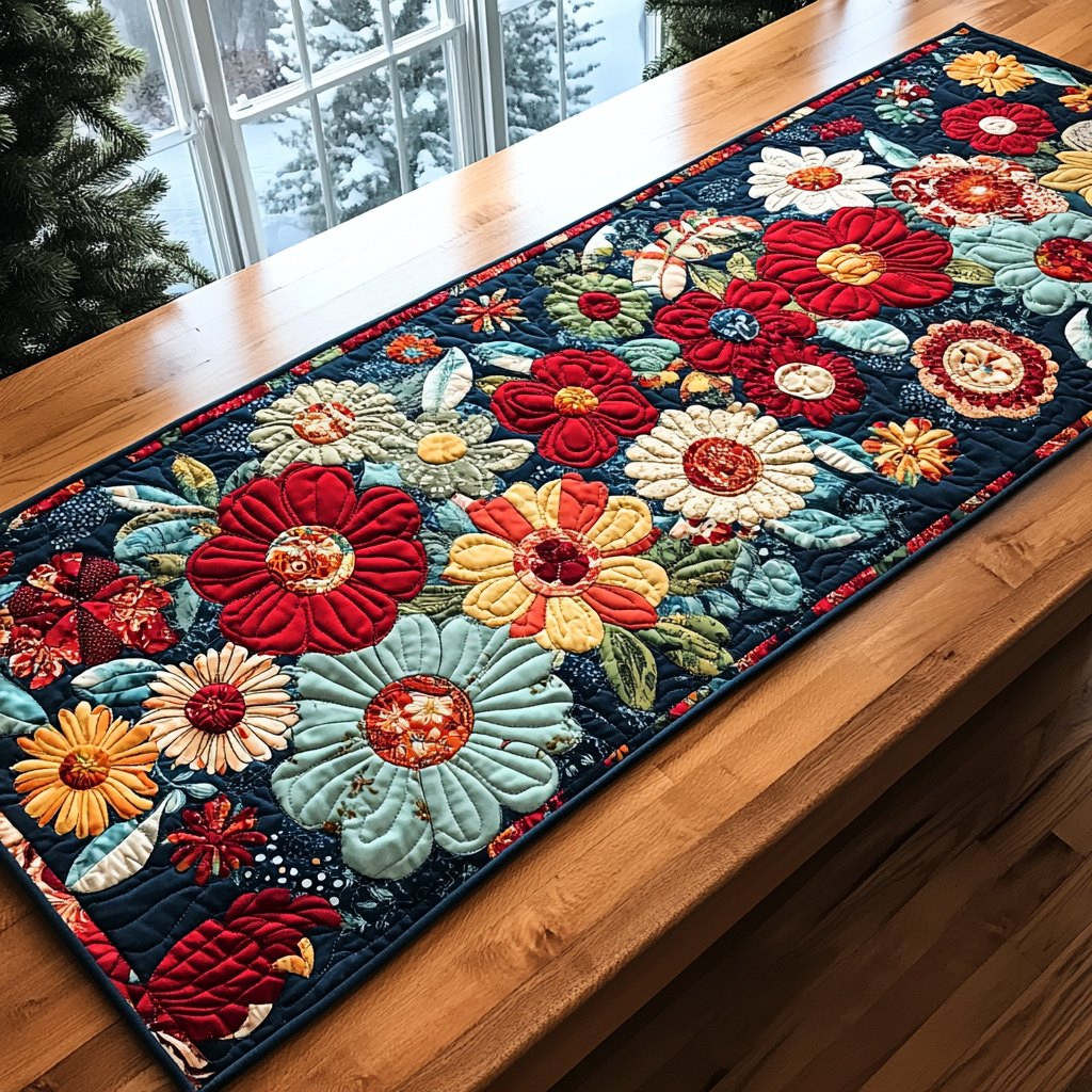 Bright Daisies on Navy Table Runner - Made to Order TABLE928