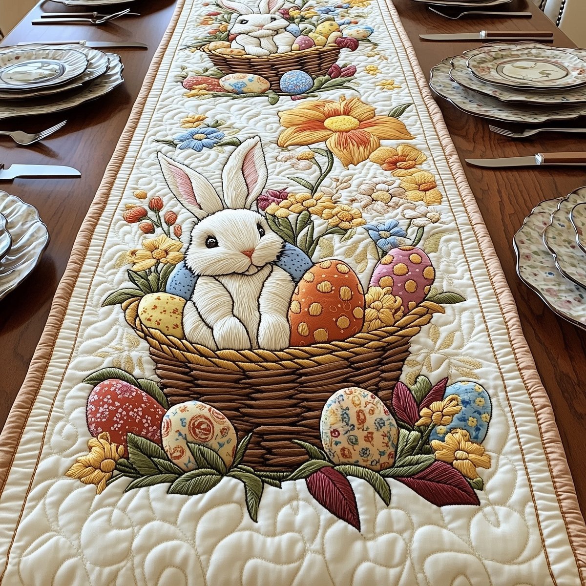 Bunny in an Egg Filled Basket Table Runner - Made to Order TABLE928