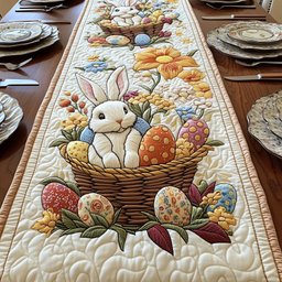 Bunny in an Egg Filled Basket Table Runner - Made to Order TABLE928
